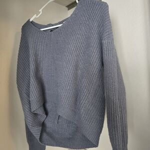 Woven Heart V-Neck Sweater in Soft Blue